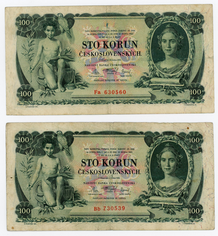 Czechoslovakia 2 x 100 Korun 1931
P# 23a; F+/VF-