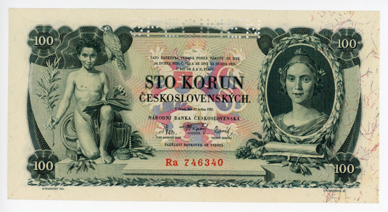 Czechoslovakia 100 Korun 1931 Specimen
P# 23s; #746340; UNC