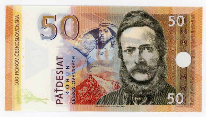 Czechoslovakia 50 Korun 2019 Specimen "Ľudovít Štúr"
# G010129; Fantasy Banknot...