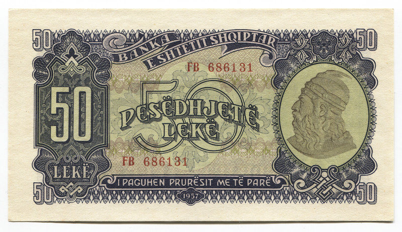 Albania 50 Leke 1957
P# 29a; # FB 686131; UNC