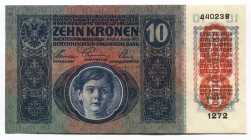 Austria 10 Kronen 1915 - 1919 (ND)
P# 19; # 440238 1272; UNC