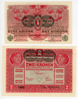 Austria 1 & 2 Kronen 1916 - 1917
P# 49; 50; AUNC