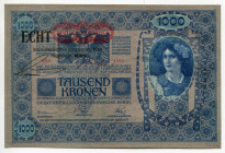 Austria 1000 Kronen 1902 (1919)
P# 58; #1382/09356; Black overprint; UNC