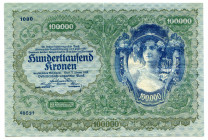 Austria 100000 Kronen 1922
P# 81; #1080/48531; VF+