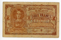 Belgium 2 Francs 1915
P# 87; #717815; VG
