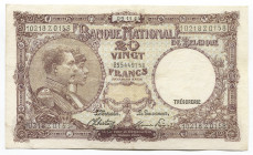 Belgium 20 Francs 1944
P# 111; # 255449158; VF+