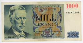Belgium 1000 Francs 1951 (1950 - 1958)
P# 131a; # 115463587 4619 0 587; XF