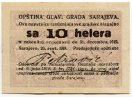 Bosnia & Herzegovina 10 Helera 1919 Sarajevo
Bar. B14. AUNC, stained.