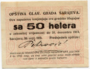 Bosnia & Herzegovina 50 Helera 1919 Sarajevo
Bar. B16. AUNC, stained.