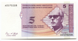 Bosnia & Herzegovina 5 Convertible Maraka 1998
P# 61; #A0570208; English bank name and denomination as top line; UNC