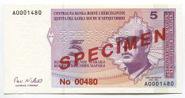 Bosnia & Herzegovina 5 Convertible Maraka 1998 (ND) Specimen
P# 61s; # A0001480; UNC
