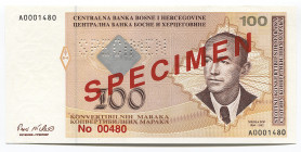 Bosnia & Herzegovina 100 Convertible Maraka 1998 (ND) Specimen
P# 69s2; # A0001480; UNC