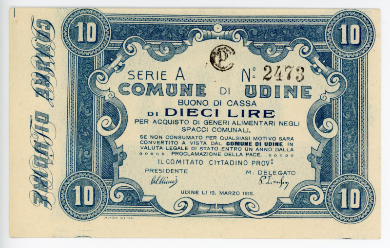 Italy Udine 10 Lire 1918
# 2473; Comune Di Udine; UNC