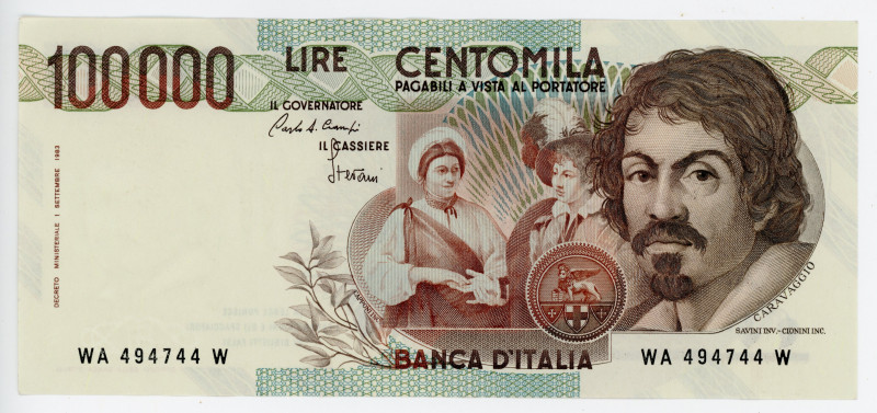 Italy 100000 Lire 1983
P# 110a; # WA 494744 W; UNC