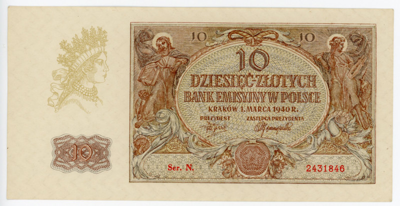 Poland 10 Zlotych 1940
P# 94; #2431846; UNC