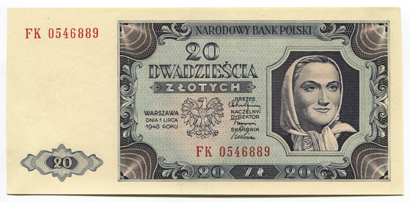 Poland 20 Zlotych 1948
P# 137; UNC-