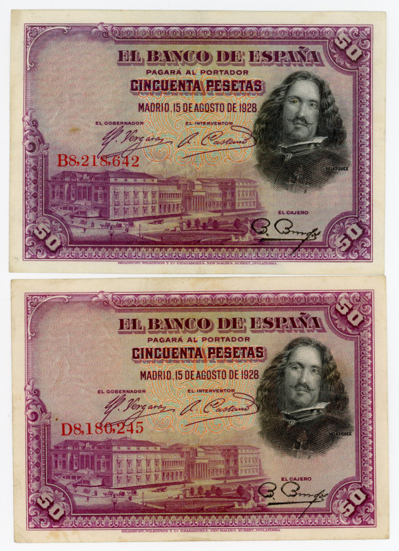 Spain 2 x 50 Pesetas 1928
P# 75b; VF-XF