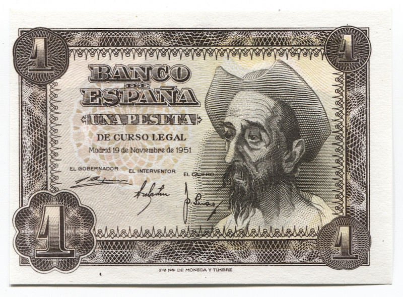 Spain 1 Peseta 1951
P# 139a; # S 8481412; UNC