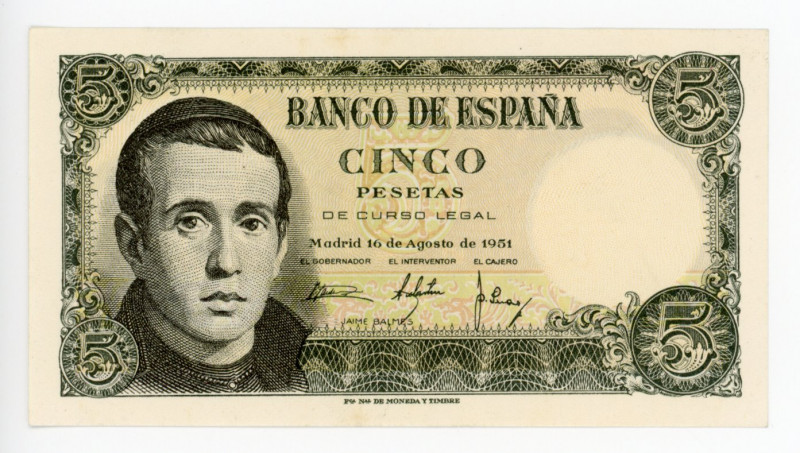 Spain 5 Pesetas 1951
P# 140a; #5406798; AUNC