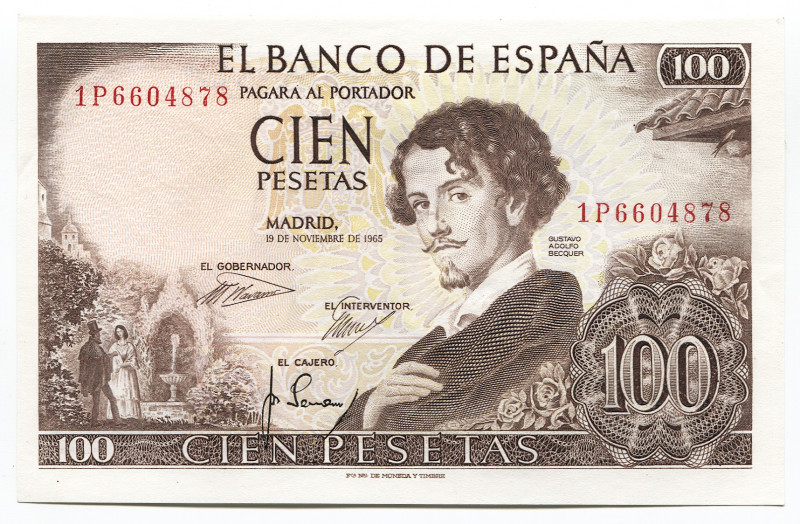 Spain 100 Pesetas 1965 (1970)
P# 150; # 1P 6604878; UNC