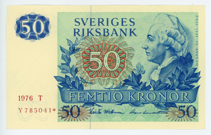 Sweden 50 Kronor 1976 Replacement
P# 53r2; # Y785041*; UNC