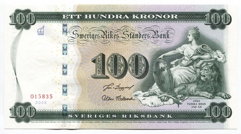 Sweden 100 Kronor 2005
P# 68; # 015835; UNC