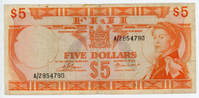 Fiji 5 Dollars 1974 (ND)
P# 73b; # A/2 854790; VF