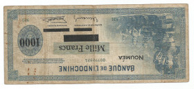 New Caledonia Noumea 1000 Francs 1944
P# 47b; #00772921; With multiple pinholes; F
