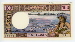 New Hebrides 100 Francs 1972 (ND)
P# 18b; # F.1 56565; Signature 1; UNC