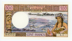 New Hebrides 100 Francs 1977 (ND)
P# 18d; #64552; UNC