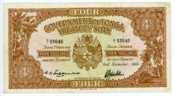 Tonga 4 Shillings 1965
P# 9d; # D/1 93646; VF