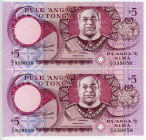 Tonga 2 x 5 Pa'anga 1995 (ND) With Consecutive Numbers
P# 33c; #339058 - 339059; UNC