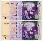 Tonga 2 x 5 Pa'anga 2008 (ND) With Consecutive Numbers
P# 39; #A107099 - A107100; UNC