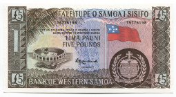 Western Samoa 5 Pounds 1963 (ND)
P# 15a; # T5775198; Bank of Western Samoa; Reprint 2020; UNC