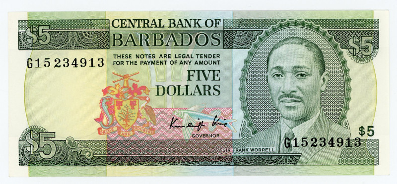 Barbados 5 Dollars 1986 (ND)
P# 37; #G15234913; UNC