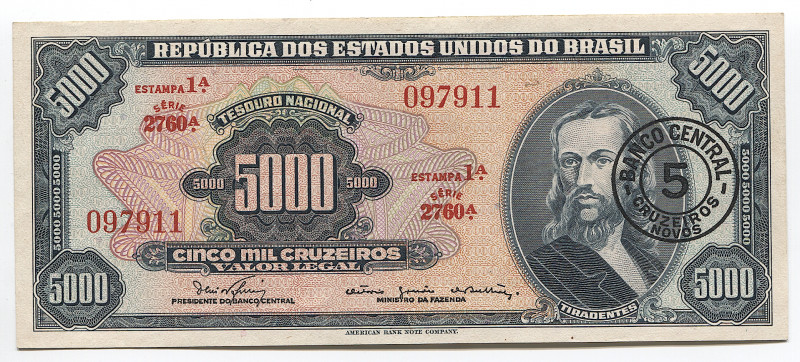 Brazil 5 Cruzeiros Novos on 5000 Cruzeiros 1966 - 1967 (ND)
P# 188b; # 097911; ...