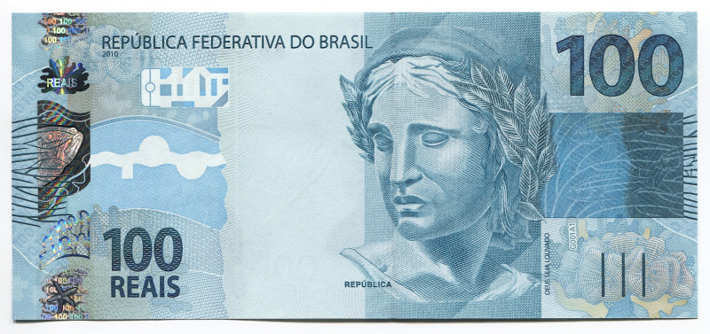 Brazil 100 Reais 2010
P# 257a; # AA 000090063; First Sign; UNC