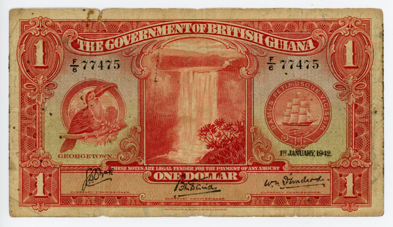 British Guiana 1 Dollar 1942
P# 12c; # F/6 77475; VF