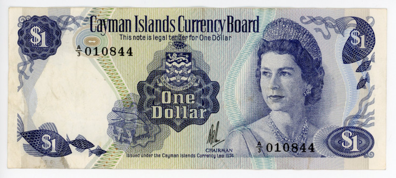 Cayman Islands 1 Dollar 1974
P# 5a; #A/3010844; VF-