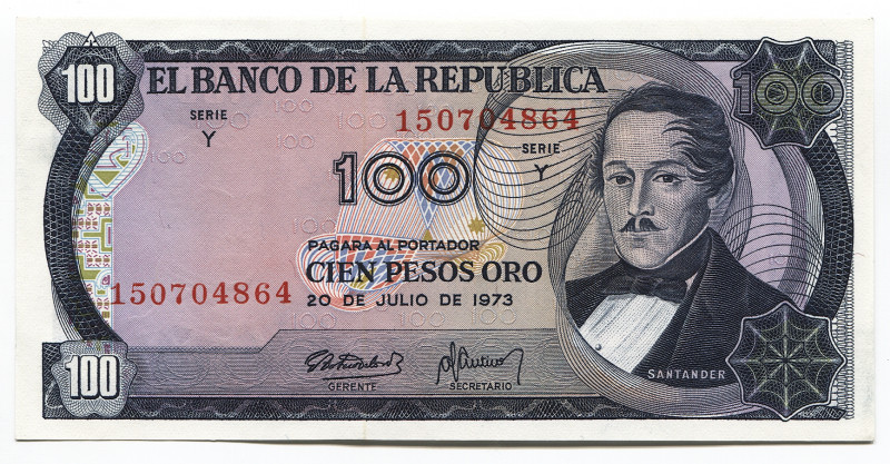 Colombia 100 Pesos Oro 1973
P# 415a; # 150704864; UNC