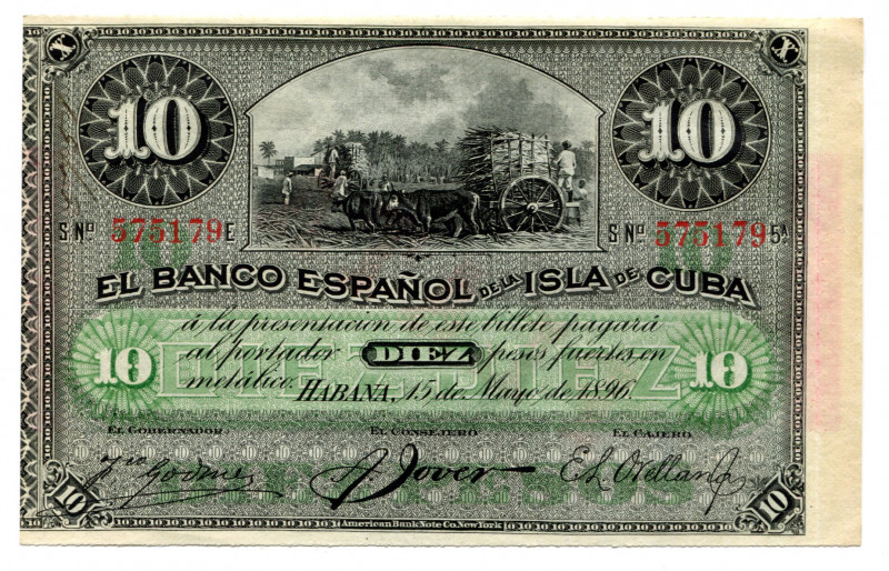 Cuba 10 Pesos 1896
P# 49d; #575179; UNC