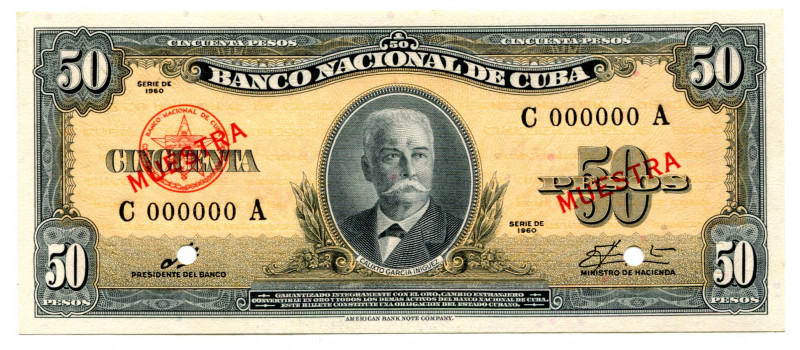 Cuba 50 Pesos 1960 Specimen
P# 81s3; #C000000A; UNC