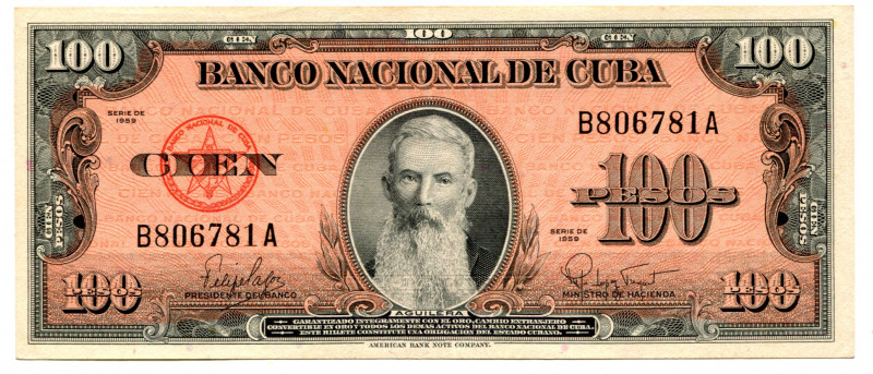 Cuba 100 Pesos 1959
P# 93a; #B806781A; UNC