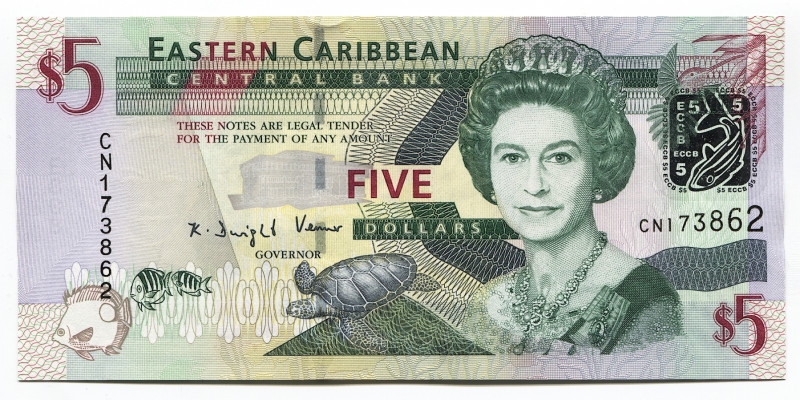 East Caribbean States 5 Dollars 2008 (ND)
P# 47a; # CN173861; UNC