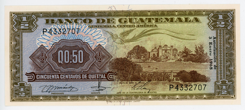 Guatemala 1/2 Quetzal 1968
P# 51e; # P4332707; UNC