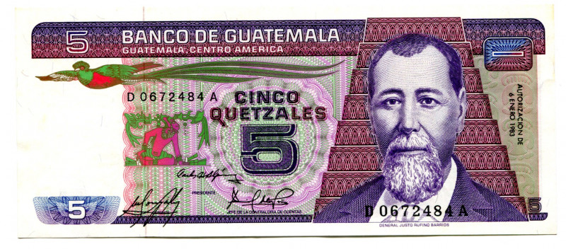 Guatemala 5 Quetzales 1983
P# 67; #D0672484A; UNC