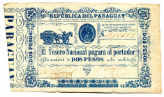 Paraguay 2 Pesos 1865 (ND)
P# 22; #232623; VF