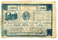 Paraguay 5 Pesos 1865 (ND)
P# 25; #77260; VF-