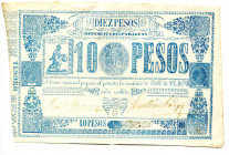 Paraguay 10 Pesos 1865 (ND)
P# 26; XF
