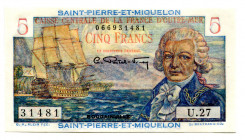 Saint Pierre & Miquelon 5 Francs 1950 - 1960 (ND)
P# 22; #066931481; UNC